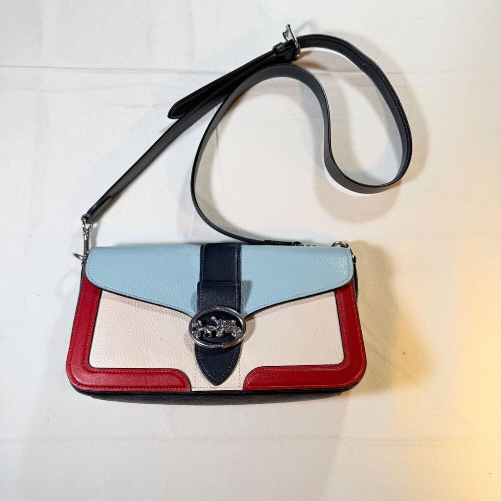 Coach Georgie Colorblock Pebbled Leather Shoulder Bag Crossbody CA211 Navy Red